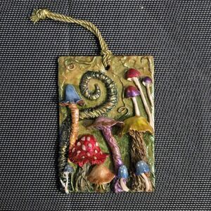 OOAK 3D Handmade Psychedelic Colorful Fantasy Forest Mushroom Ornament Signed #2